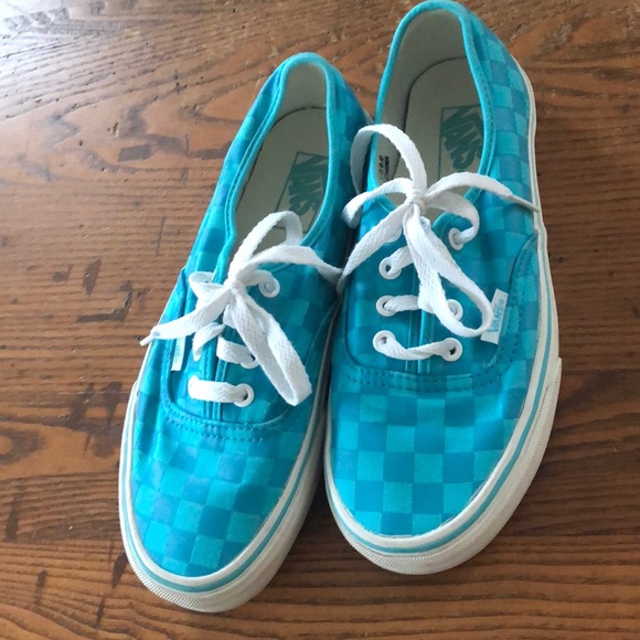 aqua blue checkered vans